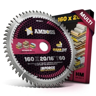 Bild av Cirkelsågklinga av hårdmetall 160 x 20 mm, 16 60 mm flattand med växelfas för multiverktyg, AMBOSS WERKZEUGE® Sågblad + reduceringsring 20/160 kompatibel Bosch PKS