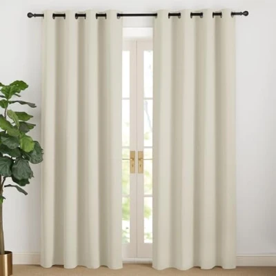 Bild av NICETOWN Gardiner beige ogenomskinlig gardin 220 cm lång värmeskyddsgardin, moderna öljettgardin, set om 2, mörkläggningsgardiner med öljetter, gardiner, vardagsrum, ljusbeige, H x B 140