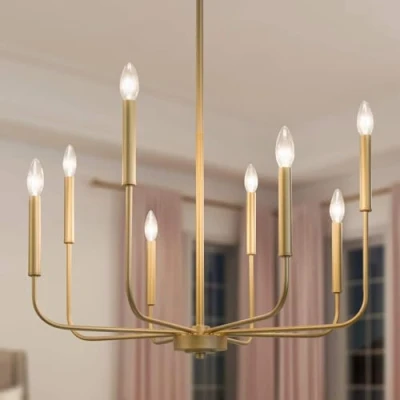 Bild av Modern guldkrona ljusarmatur, Ø69 cm, 8 ljus matsalskrona för sovrum, vardagsrum, kök, foajé, entré (uppgraderad version, 2 typer av höjd armar)
