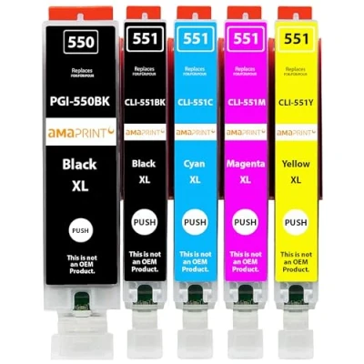 Bild av Amaprint 5 XL patroner kompatibel med Canon PGI 550 CLI 551 för Pixma IP7250 IX6850 MG5450 MG5550 MG5650 MG5655 MG6450 MG6650 MX725 MX925