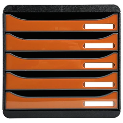 Bild av Exacompta Ref 3097288D BIG BOX PLUS 5 facks piedestal för A4+ dokument Utvändiga mått: Djup 34,7 x Bredd 27,8 Höjd 27,1cm Svart/Tangerine orange glansig
