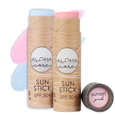 Bild av Aloha Sun Stick SPF 50+, perfekt för vattensporter och surfing mineral solskyddspinne 50 ansikte, solskyddspinne, solblockspinnar pinne, alternativ solstick, 2 st blå + rosa