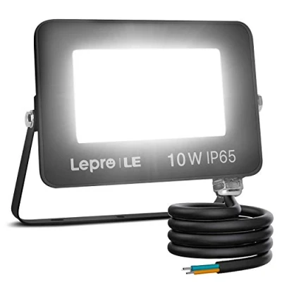 Bild av Lepro 10W LED spotlight utomhus, 850LM superljus utomhusspotlight IP65 vattentät strålkastare 5000K kallvit strålkastare, utomhuslampa för trädgård, innergårdar, garage