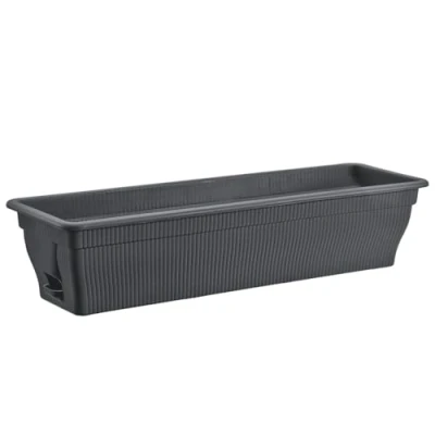 Bild av BURI Blomlåda balkonglåda med vattenbehållare 100/80/55 cm blomkruka väderbeständig växtlåda insats av UV resistent plast terrakotta, mörkbrun (antracit, 80 cm)