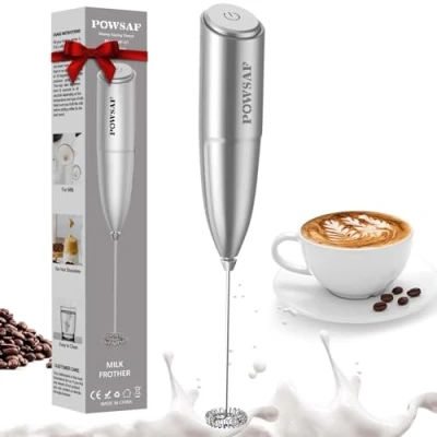 Bild av Handmixer mjölkskummare för kaffe skummare handhållen skumtillverkare lattes, elektrisk visp dryckesblandare mini skum cappuccino, frappe, matcha, varm choklad grå