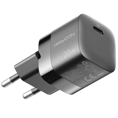 Bild av deleyCON USB C Laddare (Kompakt Snabbladdare) Strömadapter för iPhone 16, 15, Pro, Pro Max, iPad, Airpods 4, Klocka, Galaxy S24/S23, Pixel, Mobiltelefon, PD 3.0 Svart