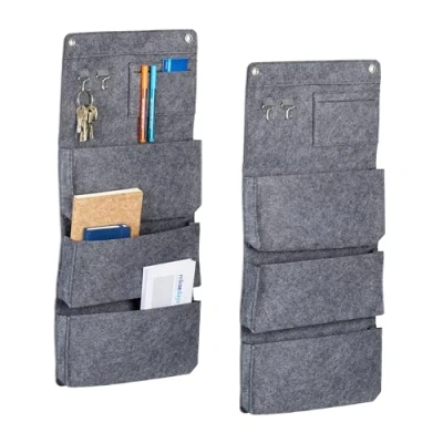 Bild av Relaxdays Hängande Organizer, set om 2, 4 fack, 2 krokar, H x B): 65 30 cm, badrum, hall, kontor, arrangör för hängning, filt, grå