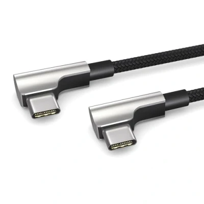 Bild av 0,2 m laddningskabel, 3A, USB C till kabel, 2.0, elegant vinklad kontakt, särskilt flexibel tygmantel i svart