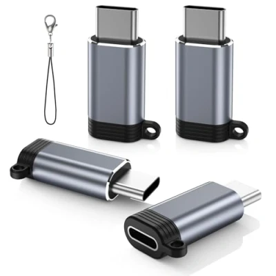 Bild av MoKo Lightning Female to USB C Male Adapter 4 Pack, Type Charger Connector for iPhone 15 Pro Max Plus, iPad Air, Samsung, Charging/Data Transfer, NOT Audio/OTG, Gray