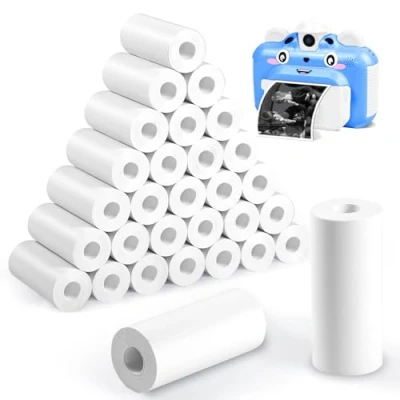 Bild av Omtofo 30 rullar termopapper för barn, omedelbara kameror, påfyllningsskrivarpapper, 57 mm termiskt skrivarpapper, vitt noll bläck tryckpapper, bästa valet omedelbar utskriftskameror