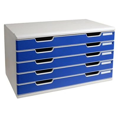 Bild av Exacompta Ref 322003D MODULO A3 5 facks stängd piedestal för A3+ dokument Utvändiga mått: Djup 35 x Bredd 57,6 Höjd 32 cm Färg ljusgrå/blå
