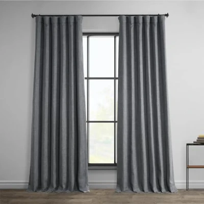 Bild av HPD Halvpris draperier falskt linne texturerat mörkläggningsgardiner för sovrum 30 cm lång (1 panel), 50 B x 120 L gardiner vardagsrum heminredning, mörk grus