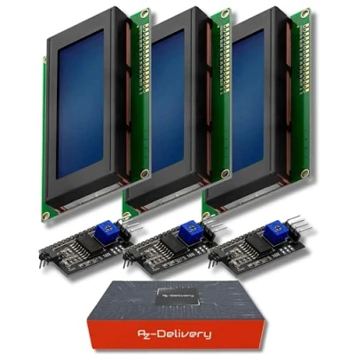 Bild av AZDelivery HD44780 2004 LCD Skärmbunt Blå 4x20 Tecken med I2C Gränssnitt kompatibel Arduino och Raspberry Pi inklusive en E Book!