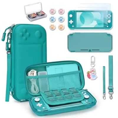 Bild av Younik Switch Lite Case, 14 in 1 Accessories Pack with Carrying Clear Protective Playing Card 2 Screen Protectors, 6 Thumb Grips, Pendant (Turkos)