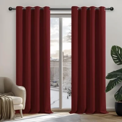 Bild av Deconovo Ogenomskinliga tjocka gardiner, öljettgardin, mörkläggningsgardin, termisk mot kyla, 214 x 107 cm (längd bredd), röd, set om 2