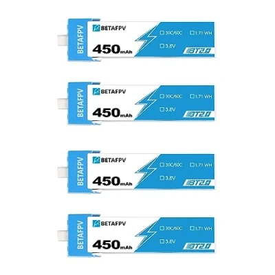 Bild av BETAFPV 4 st BT2.0 450 mAh 1S Lipo batteri 3,8 V 30C/60C 1,71 WH med anslutning kompatibel 1 2S FPV RC Whoop Drone Quadcopter som Cetus Pro Meteor75 X Emax Tinyhawk Micro