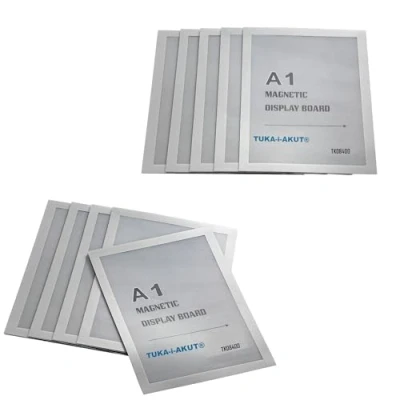 Bild av TUKA i AKUT 10 st magnetisk visningsram A1 med självhäftande baksida, dokumenthylsor, ram, för POS, skylt, meddelanden, foton. Snabbinbyte, silverfärg TKD8400 10x