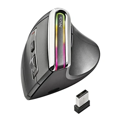 Bild av NGS EVO KARMA Trådlös vertikal ergonomisk mus, uppladdningsbar, 5 tysta knappar + rullning, optisk sensor med: 800/1200/1600/3200 DPI, 2,4 GHz USB Bluetooth 3.0 5.0, Plug &amp;Play