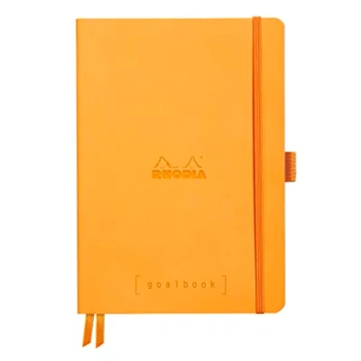 Bild av Rhodia 117775C Anteckningsbok Goalbook (DIN A5, 14,8 x 21 cm, rutig, praktisk och trendig, med mjukt lock, 90 g, elfenbensfärgat papper, 120 ark, elastiskt band, bokmärken) 1 st, orange