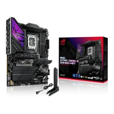 Bild av ASUS Intel ROG Strix Z890 E Gaming WiFi ATX moderkort, 18+1+2+2 effektsteg, DDR5 kortplatser, PCIe 5.0 med fullt stöd för nästa generationens GPU:er, sju M.2 7, AI överklockning,