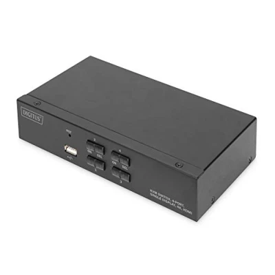 Bild av DIGITUS KVM Switch HDMI 4 portar med enkel bildskärm datorer 1 1x mus, tangentbord och ljud för UHD 4K@30Hz (3840 x 2160p) Hot Key USB 2.0 Hub Svart