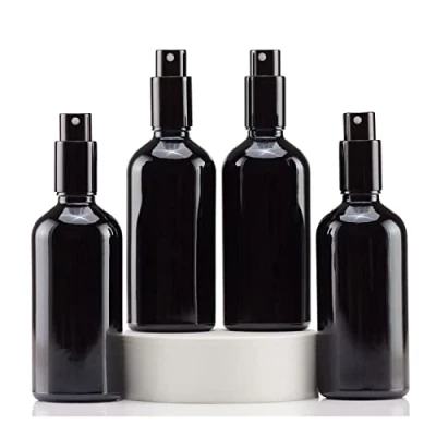 Bild av Yizhao Svart Sprayflaska Glas 100ml, med Liten Fin Dimma spray, Metalllock, Påfyllningsbara för Eterisk Olja, Resa, Rengöring, Parfym, Aromaterapi, Mmakeup 4 Stycken
