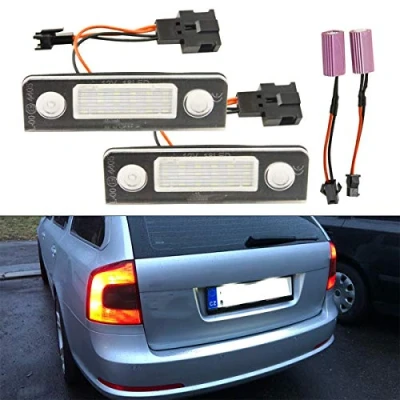 Bild av GOFORJUMP 2 st bil LED registreringsskylt lampor 12 V SMD3528 för V/W nummerplatta lampa Canbus glödlampa kit V/olkswagen S/koda Octavia 1Z Roomster 5J