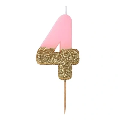 Bild av Talking Tables födelsedag rosa nummer 4 fyra ljus med guldglitter Premium kvalitet tårtdekoration söt, glittrande för barn, vuxna, 40:e födelsedagsfest, årsdag, vax, höjd 8 cm, 3 tum
