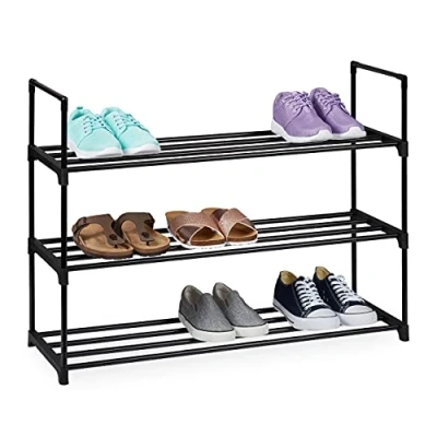 Bild av Relaxdays skoställ plug in system, 3 nivåer, för 12 par skor, HBT: 67 x 90,5 30,5 cm, metall, svart 10036199_348