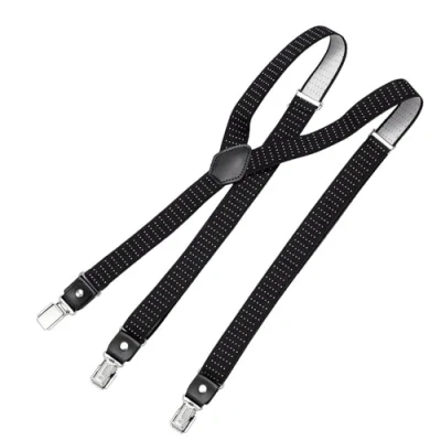 Bild av DonDon breda hängslen 2,5 cm 3 clips med läder i Y form elastisk och längdjusterbar olika designer Prickig svart vit