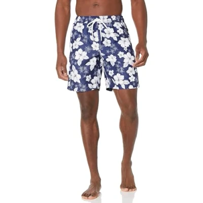 Bild av Amazon Essentials Herr 9&quot; snabbtorkande badbyxor, marinblå hibiskusblomma, X Large