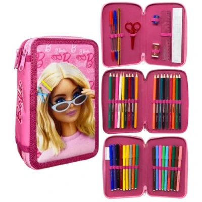 Bild av CARTOON pennfodral 3 hel dragkedja 44 st pappersvaror multifack pennor färgpennor giotto för skolan, barbie,