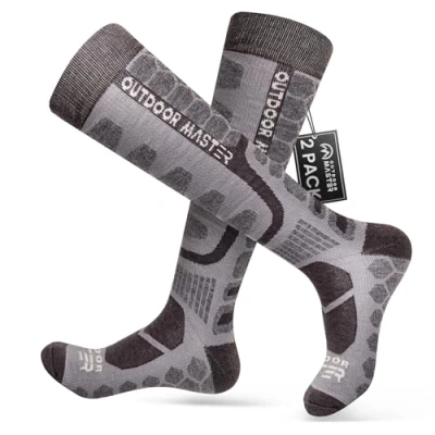 Bild av OutdoorMaster 2 par unisex merinoull kompression skidstrumpor för kvinnor och män, OTC design/halkskydd manschetter andas vinter termiska strumpor snowboard