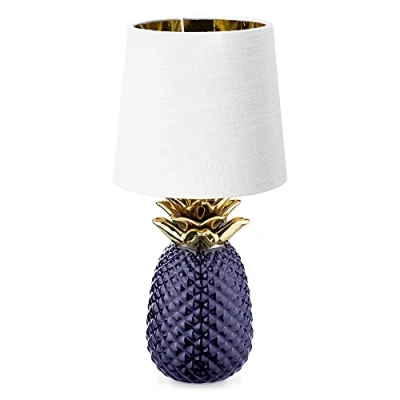Bild av Navaris Bord i anasdesign 35 cm hög dekorativ keramisk lampa för nattduksbord eller sidobord dekoration med E14 gänga violett vitt