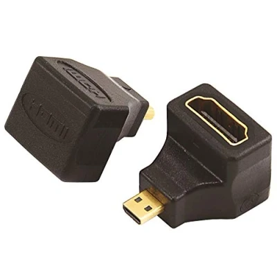 Bild av PremiumCord adapter HDMI A till Micro HDMI, uttag kontakt böjd i rätt vinkel på 90, för Full HD 1080p, 3D, färg svart, guldpläterade anslutningar, kphdma 24