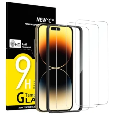 Bild av NEW&#039;C 3 Pack, skärmskydd i glas för iPhone 14 Pro Max (6,7 tum), bubbelfri, 9H hårdhet, 0,33 mm ultratransparent, ultrabeständigt härdat glas,Enkel installationsverktyg inkluderat