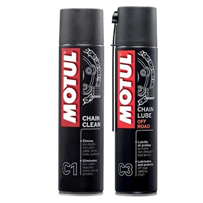 Bild av Motul MC Care kedjesmörjningsspray (C3) och kedjerengörare (C1) för landsvägscykel