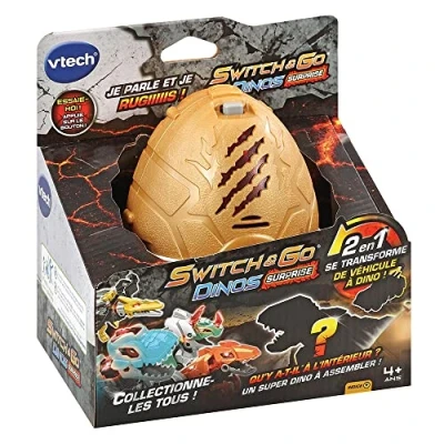 Bild av VTech Switch and Go Dinos Surprise, dinosaurieägg, förvandlingsbar ljudleksak, byggsats, 8 samlarmodeller, present till barn från 4 år innehåll på svenska