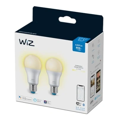 Bild av WiZ Dimmable Smart LED belysning (WiFi och Bluetooth), 60W, A60, E27, 2700 Kelvin, Dimbar, 2 pack