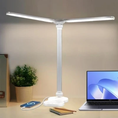 Bild av LQWELL® LED skrivbord med dubbla ändar variabel intensitet, 5 färger och 10 ljusstyrka, ögonfri lä, touch kontroll minnesfunktion, timer