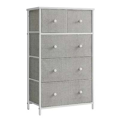 Bild av Songmics byrå, förvaringsskåp, 5 tyglådor, för hall, vardagsrum, ljusgrå vit LTS514L10