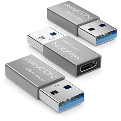 Bild av deleyCON USB C till Adapter [3 Stycken] Uttag A Kontakt 3.1 5 Gbit/s för PC Dator Bärbar Notebook Aluminium Silver