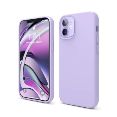 Bild av Elago Liquid silikonfodral designat för iPhone 12 Mini (5,4 tum premiumsilikon, helkroppsskydd: 3 lager stöttåligt skyddsfodral (lila)