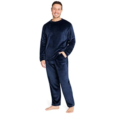 Bild av CityComfort Pyjamasset för män, supermjuk fleece, 2 delad pyjamas, myskläder, nattkläder, gåvor Marinblått Xsp