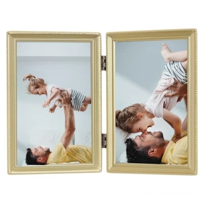 Bild av Lawrence Frames Pärlkantsdesign, 4 x 6 dubbel, satin guld