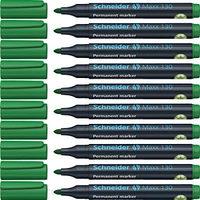 Bild av Schneider Maxx 130 permanent märkpenna med rund spets (linjetjocklek: 13 mm, påfyllningsbar) förpackning 10 grön