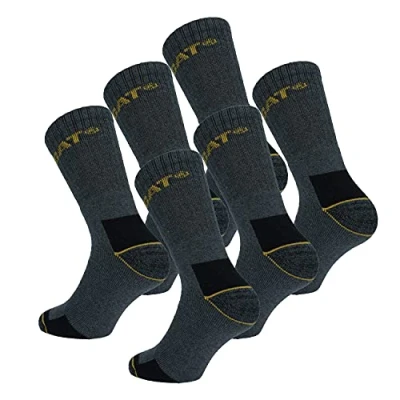Bild av Caterpillar Real Work Socks 6 par arbetsstrumpor manförstärkt på häl och tå bomullsfrotté (Grå, 4145)