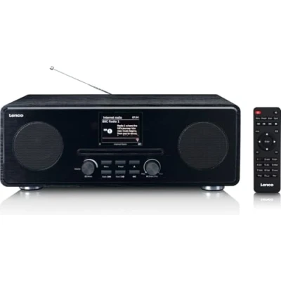 Bild av Lenco DIR 260 Internetradio DAB digital radio Bluetooth WLAN CD spelare 2,8 tum färgskärm AUX väckarklocka appkontroll via Undok 2 x 10 watt RMS svart