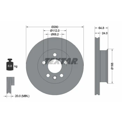 Bild av TEXTAR 92056000 Disque de frein 280 24 05/06 112 ventilé l&#039;intérieur sans boulon fix roue, moyeu roue VOLKSWAGEN: TRANSPORTER 4 Bus