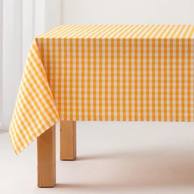 Bild av GAMUSI Vichy smutsavvisande bordsduk rektangulär rutig bomull vattentät tyg 140 x 240 cm gul